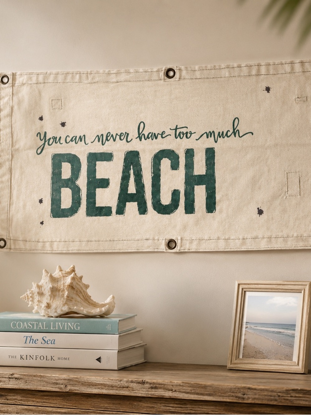 Starboard Home "You Can Never Have Too Much Beach" canvas wall banner 21” 41” - Picture 1 of 11